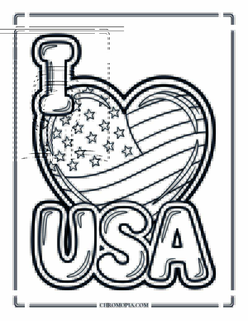 I LOVE USA Heart Coloring Page