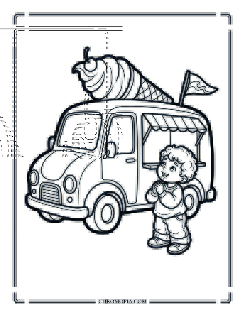 American Ice Cream Truck On The 4th Of July Coloring Page