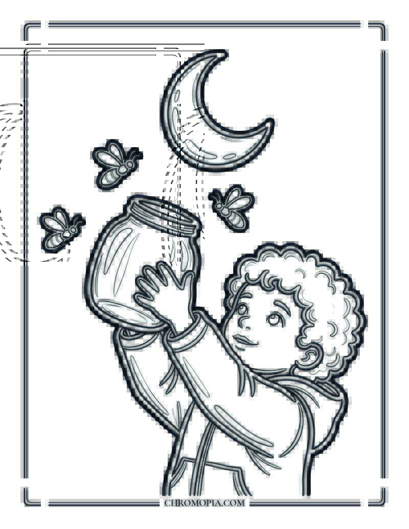 Catching Fireflies On The 4th Of July Coloring Page