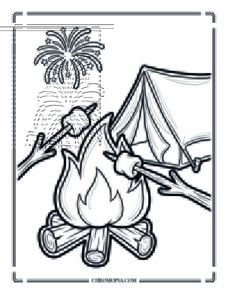 Roasting Marshmallows Before The 4th Of July Fireworks Coloring Page