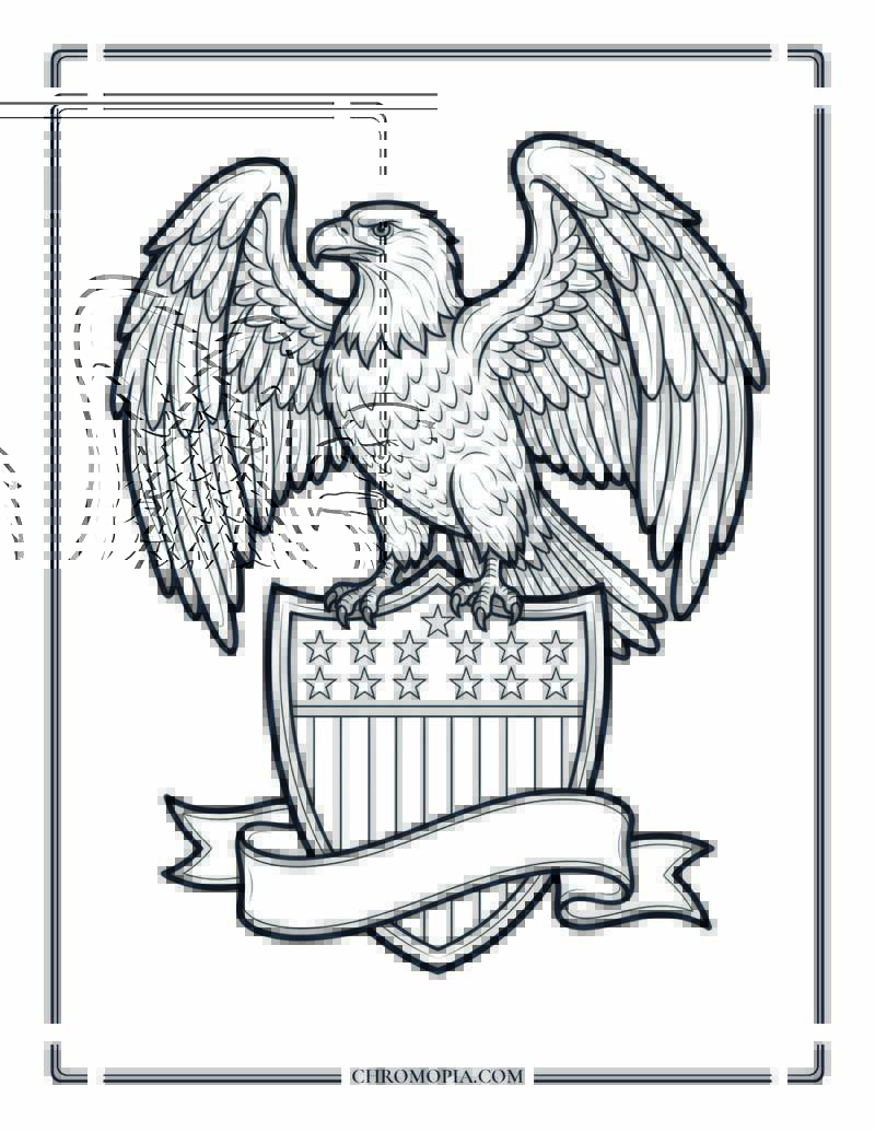 American Bald Eagle With Wings Spread Wide Coloring Page