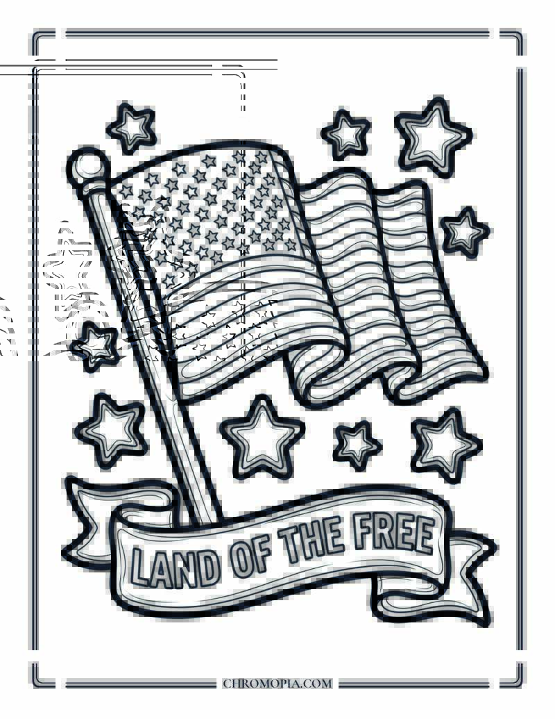 American Flag Waving Among The Stars Coloring Page