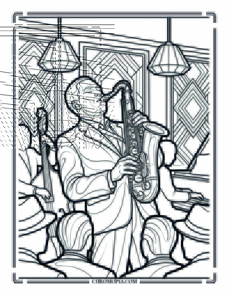 Harlem Renaissance Jazz Musician On Stage Coloring Page
