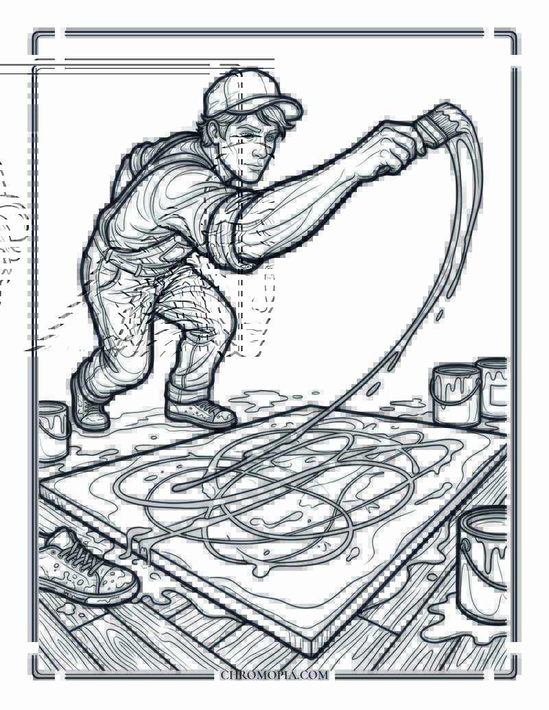 Jackson Pollock Action Painting In His Studio Coloring Page