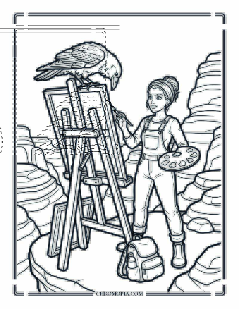 Plein Air Painter At A National Park On Artist Appreciation Month Coloring Page