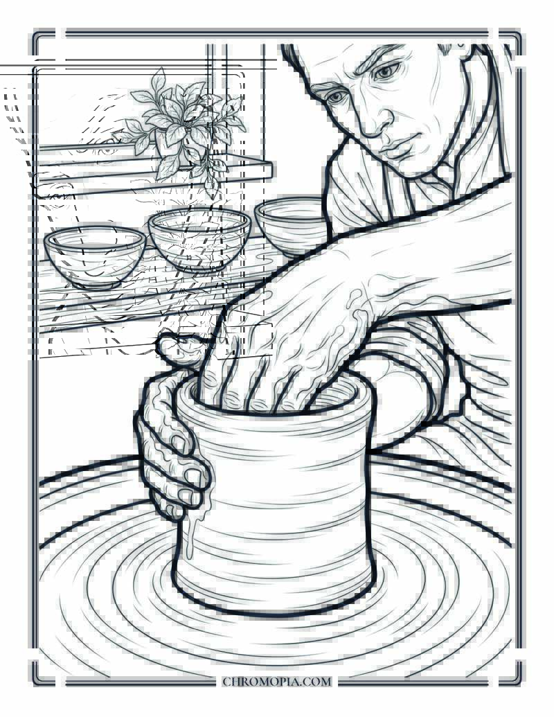 Potter At The Wheel Centering Clay On Artist Appreciation Month Coloring Page