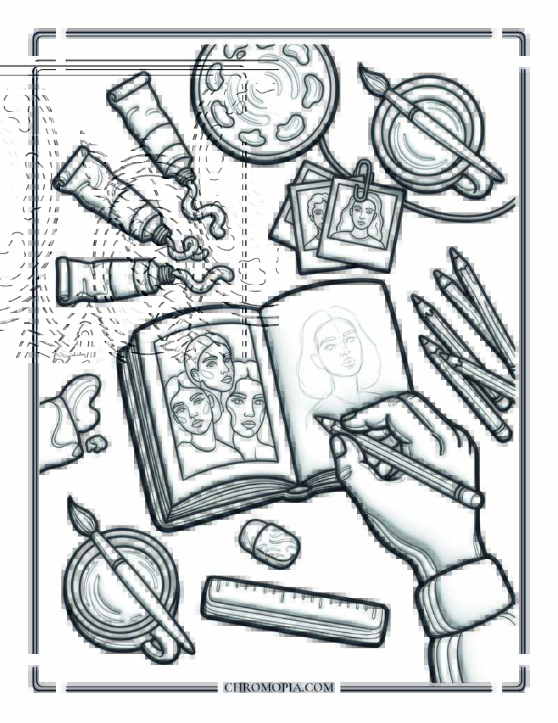 Artist Desk Flat Lay On Artist Appreciation Month Coloring Page