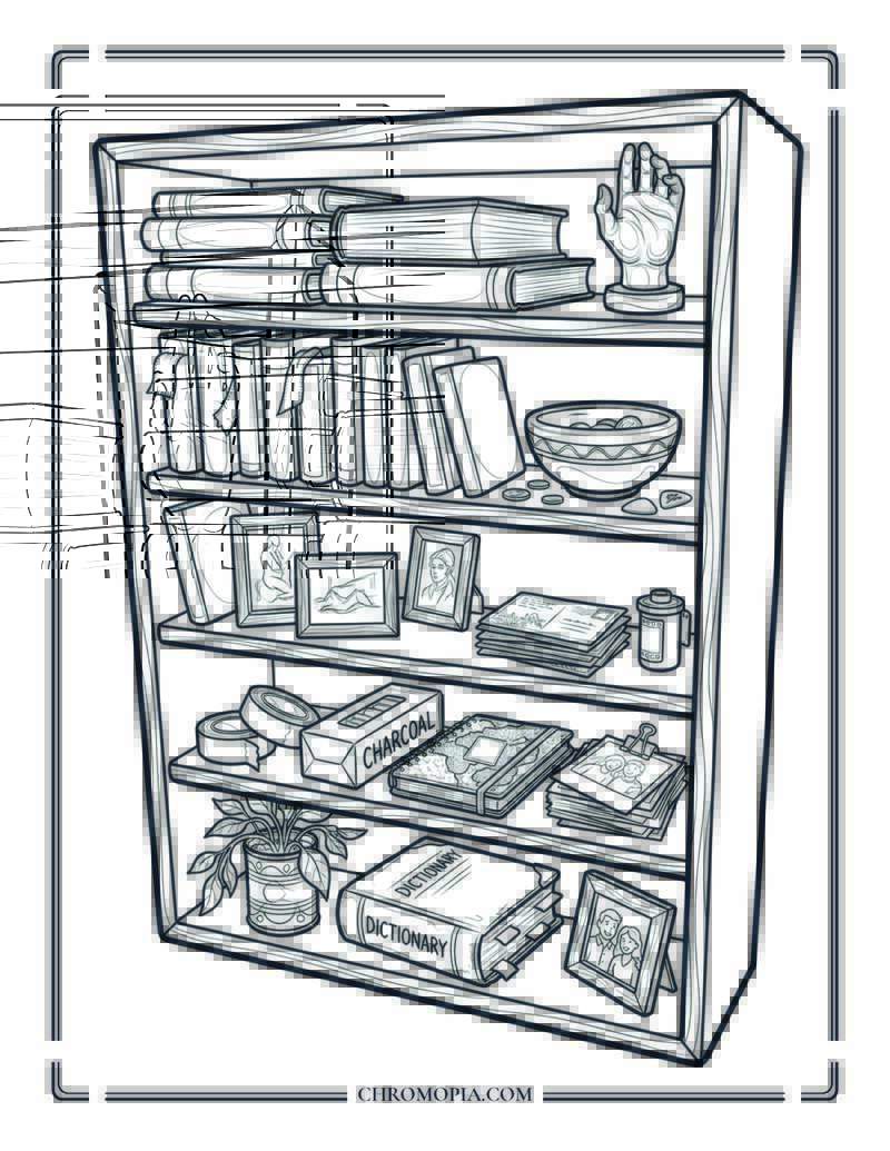 Artist Studio Bookshelf On Artist Appreciation Month Coloring Page