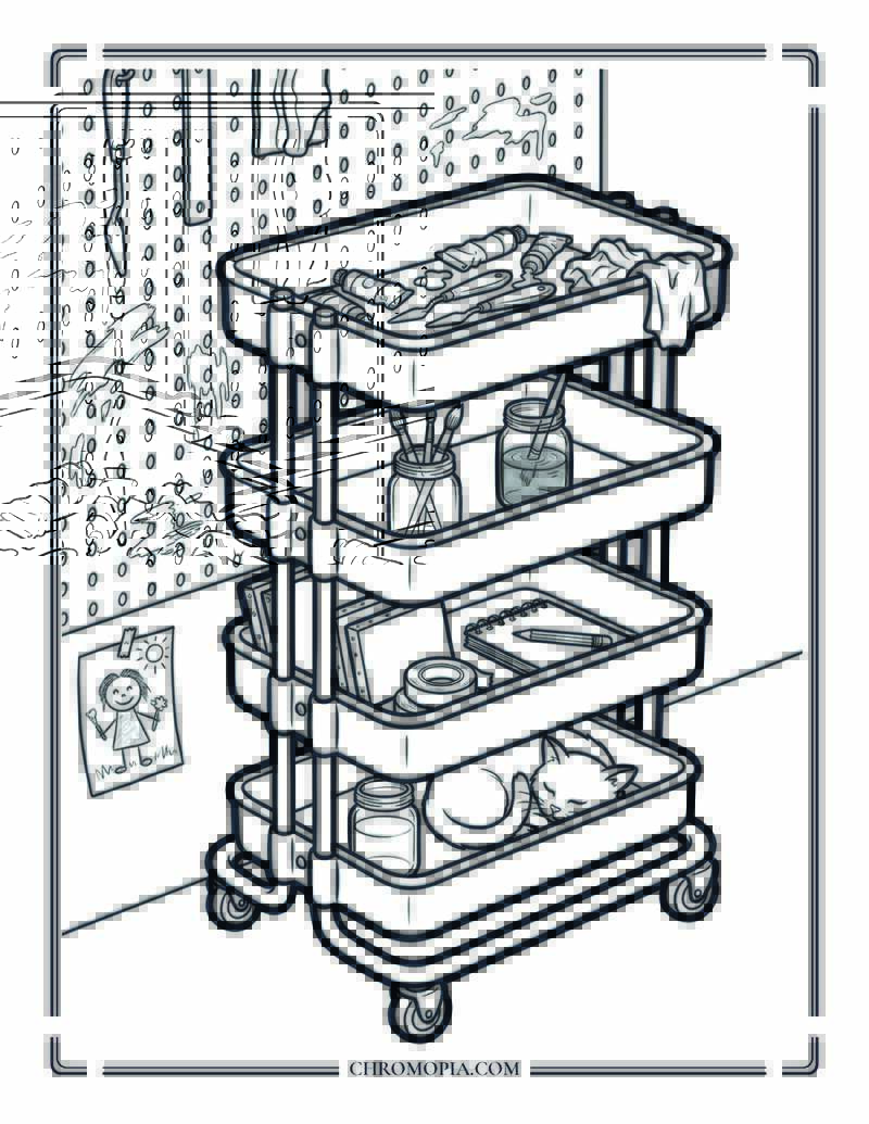 Cozy Artist Studio Paint Cart On Artist Appreciation Month Coloring Page