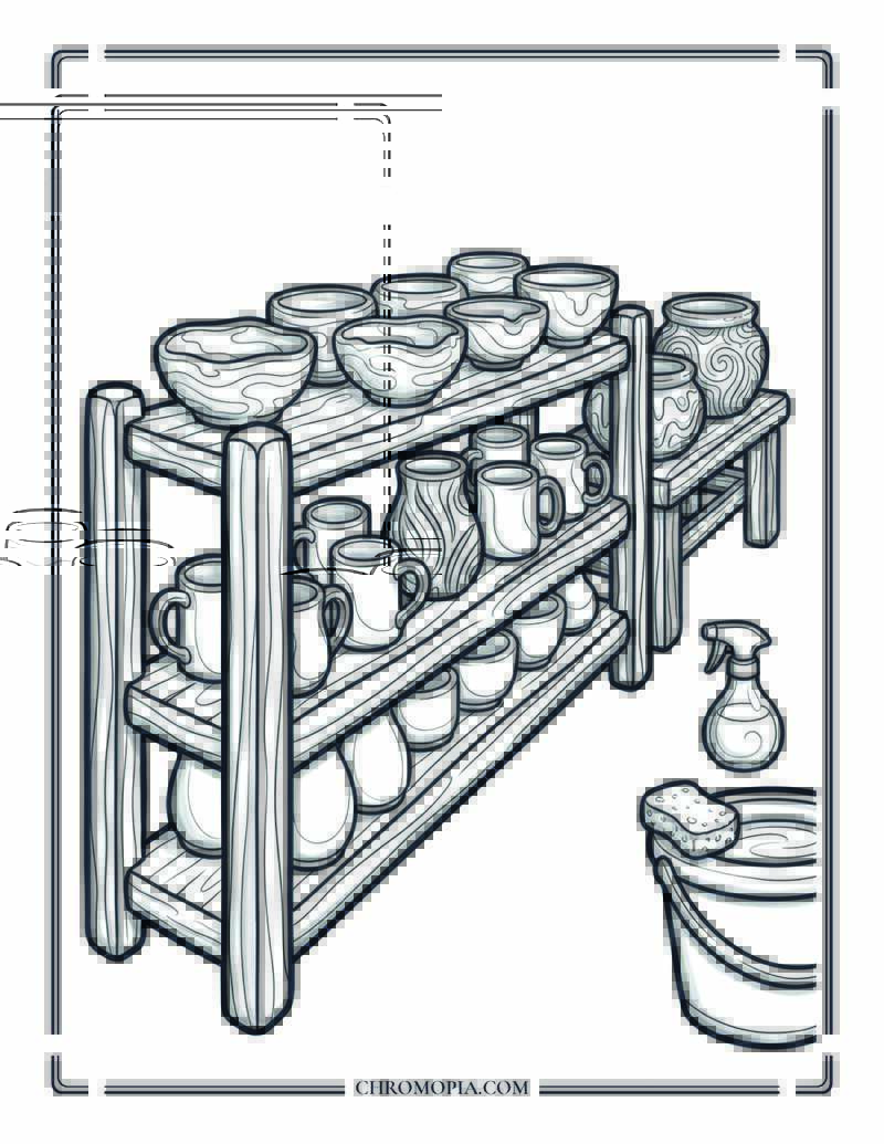 Pottery Drying Shelf On Artist Appreciation Month Coloring Page