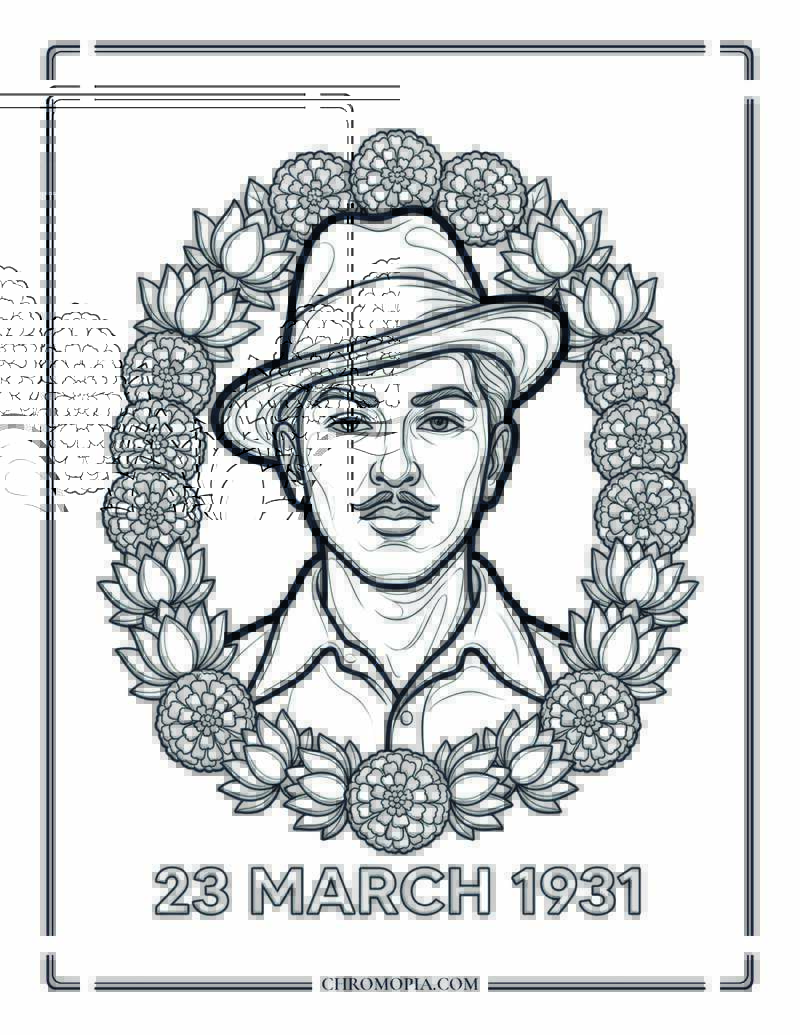 Bhagat Singh Portrait Indian Independence Day Coloring Page