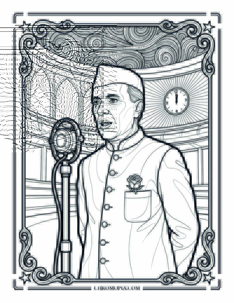 Nehru Tryst With Destiny Midnight Speech Indian Independence Day Coloring Page