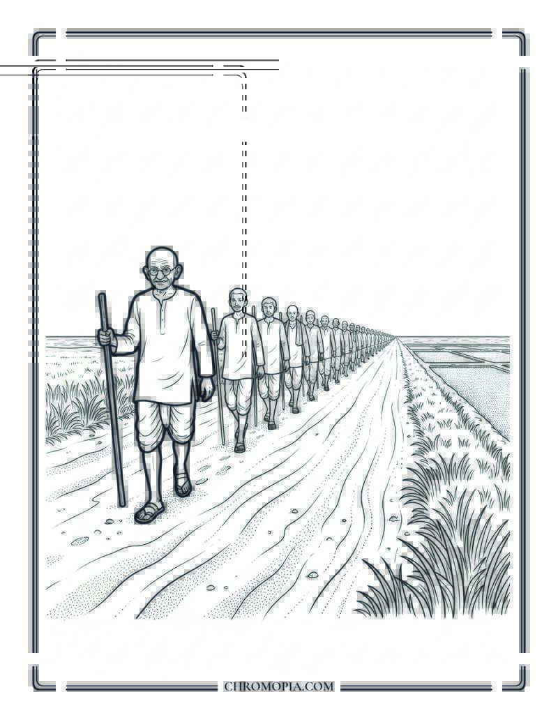 Salt March Non Violence Protest Indian Independence Day Coloring Page