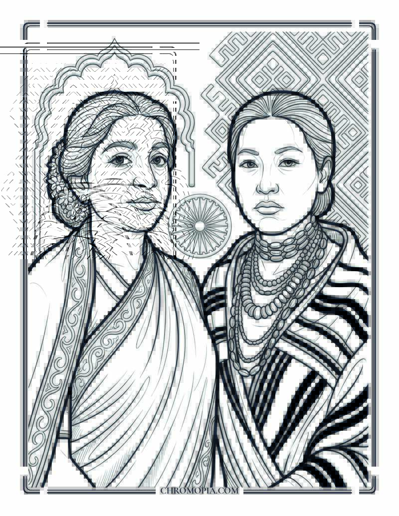 Women Freedom Fighters Indian Independence Day Coloring Page