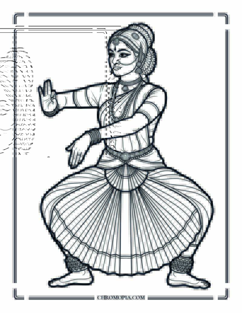 Bharatanatyam Dancer Indian Independence Day Coloring Page