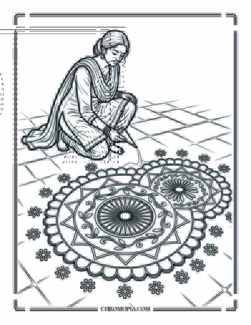 Tricolor Rangoli Indian Independence Day Coloring Page