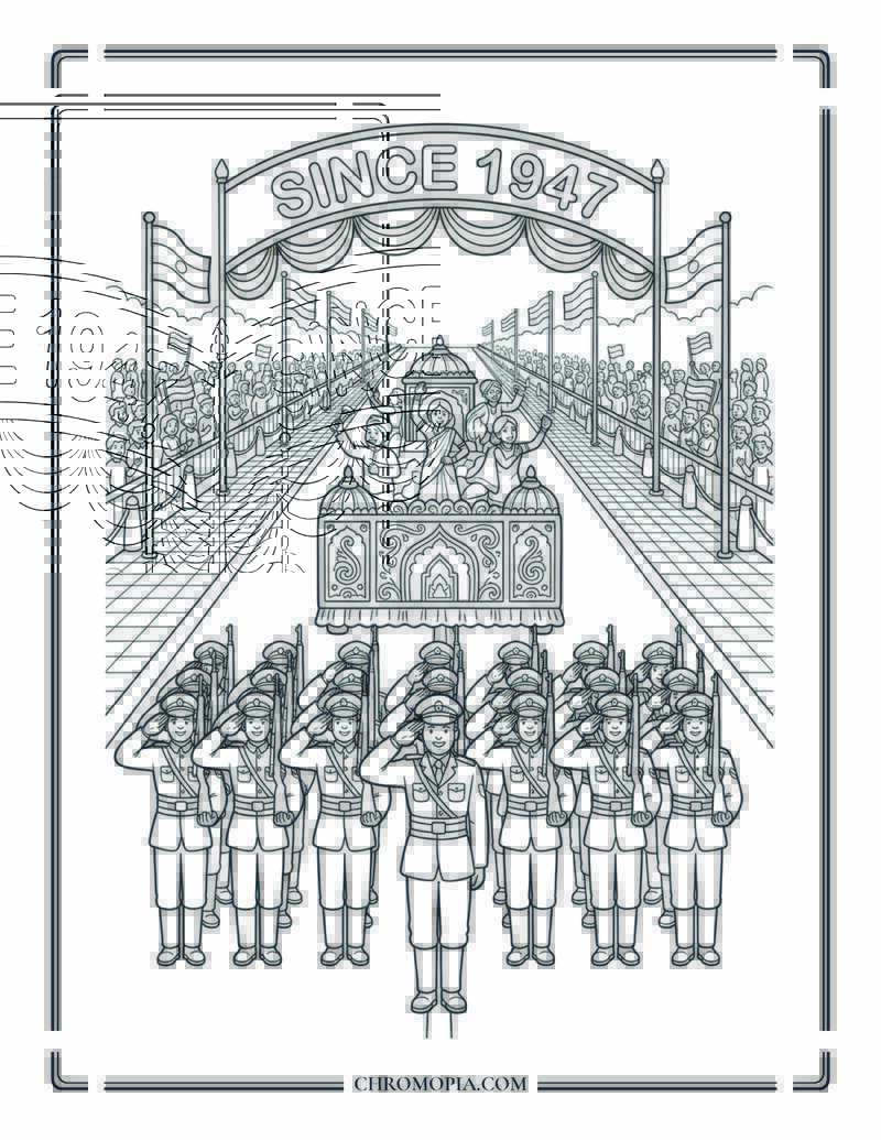 School Celebration Children Saluting Indian Independence Day Coloring Page