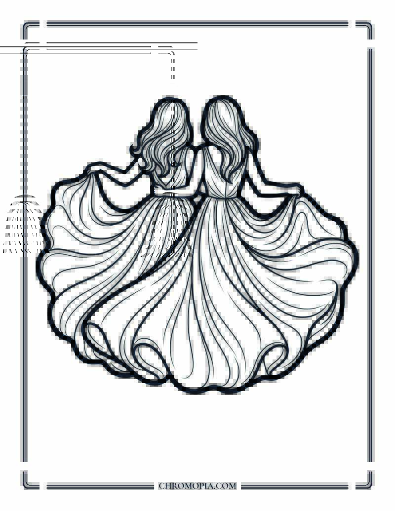 True Friendship Twirling In Dresses Coloring Page