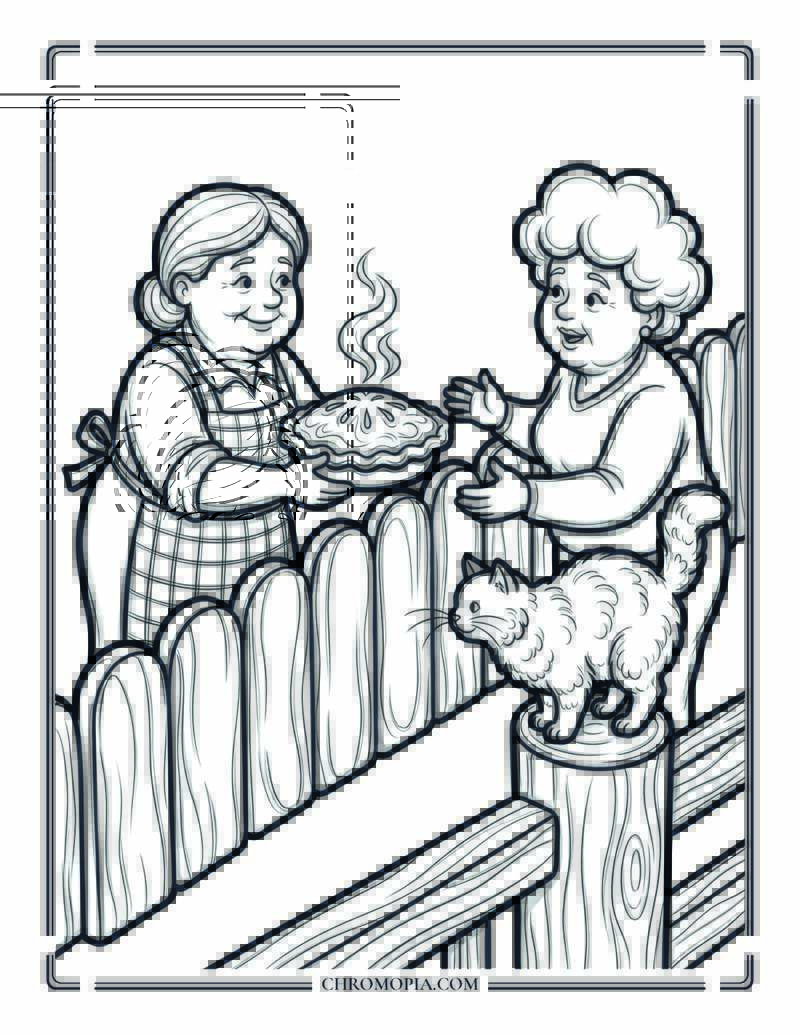Friendly Neighbors Over The Fence Coloring Page