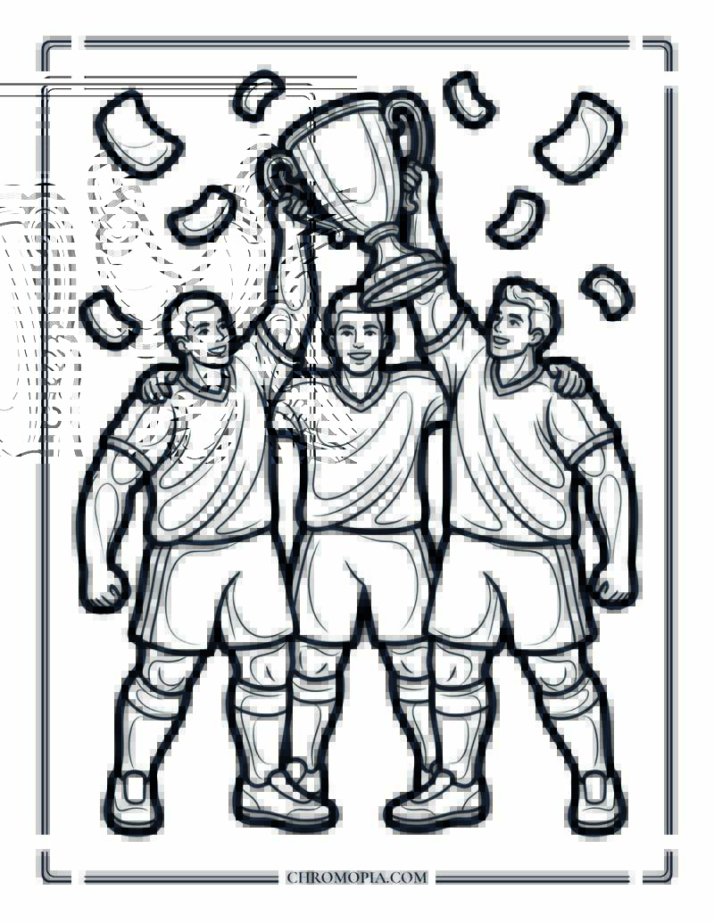 Teammates Winning The Trophy Together Coloring Page