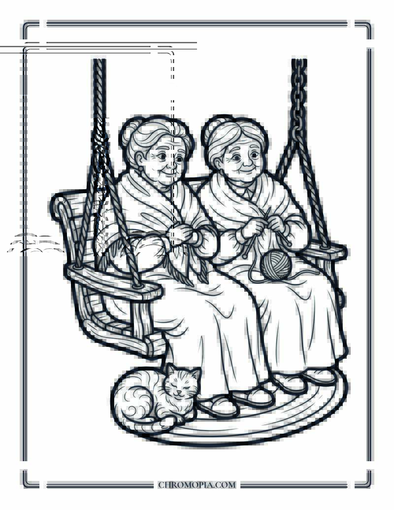 Old Friends On A Porch Swing Coloring Page