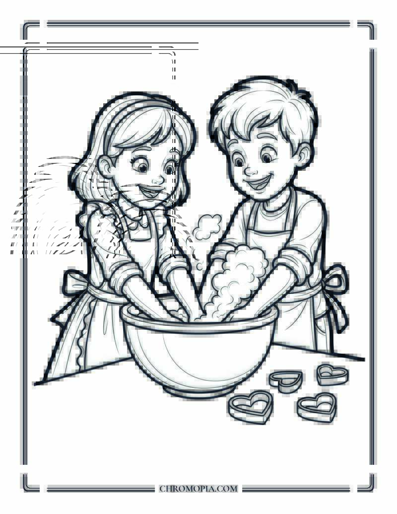 Best Friends Baking Cookies Coloring Page