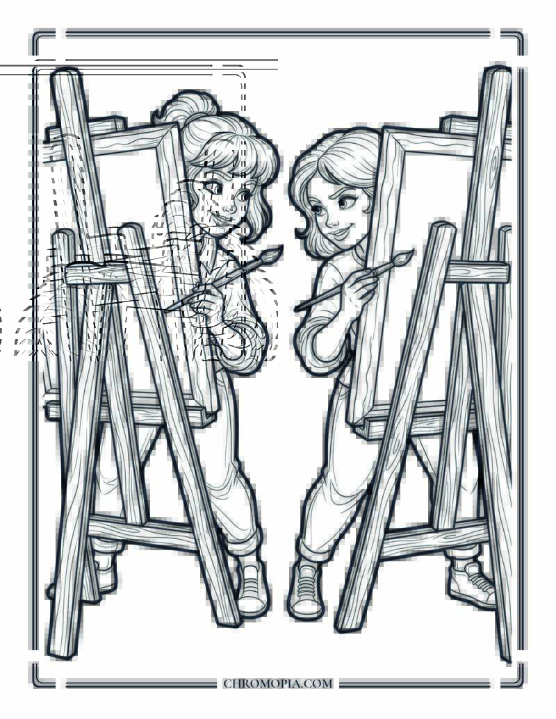 Best Friends Painting Each Other Coloring Page
