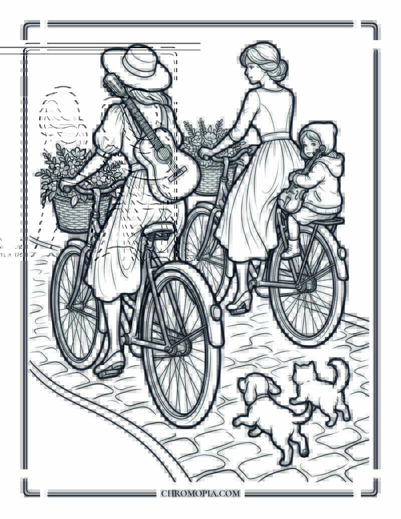 Best Friends Riding Bicycles Coloring Page