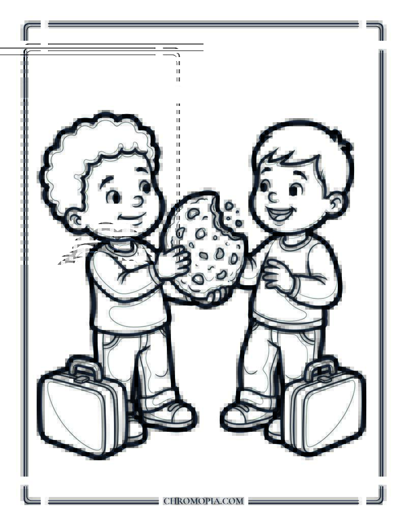 Best Friends Sharing A Cookie Coloring Page