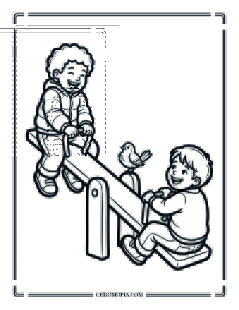 Best Friends On A Seesaw Coloring Page