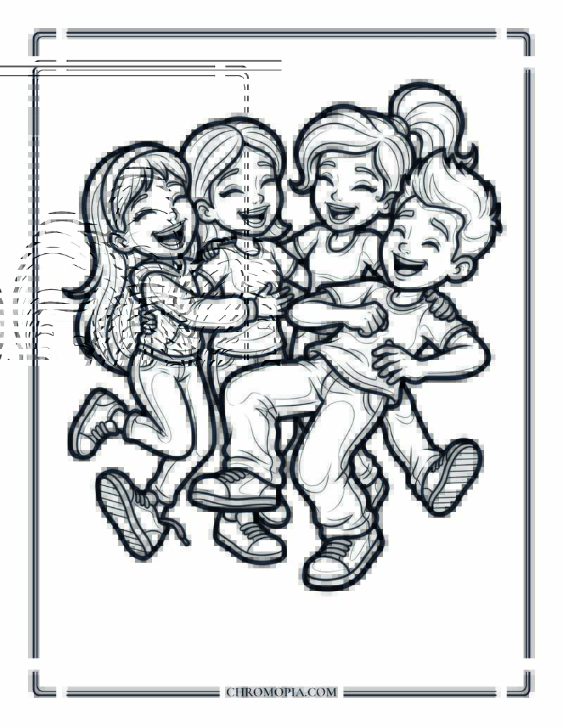 Friend Group Hug Coloring Page