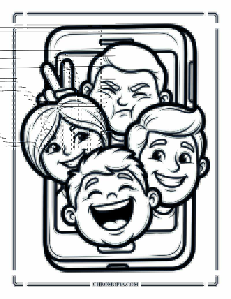 Friend Group Selfie Coloring Page