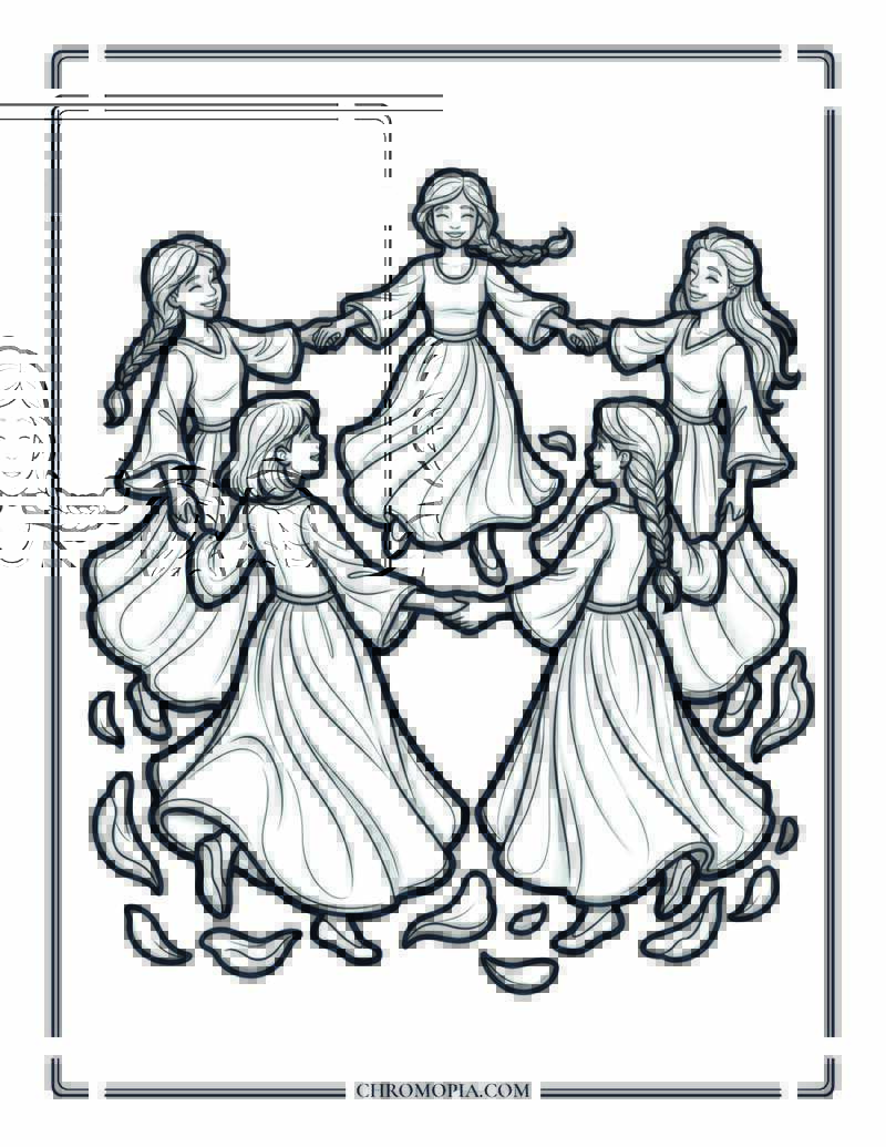Friends Dancing In A Circle Coloring Page