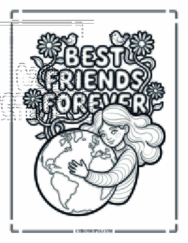 Best Friends Forever Floral Letters Coloring Page
