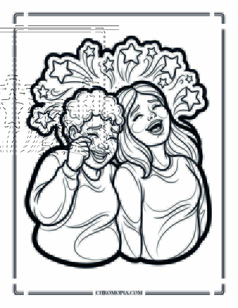 Best Friends Laughing Together Coloring Page