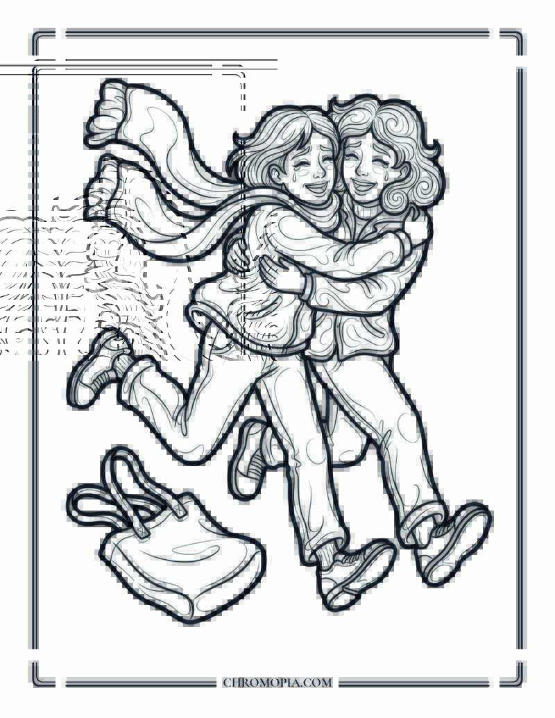 Best Friends Reunion Hug Coloring Page