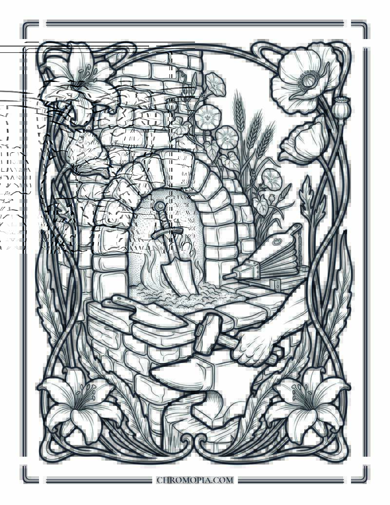 Swords Into Plowshares Blacksmith Forge International Peace Month Coloring Page