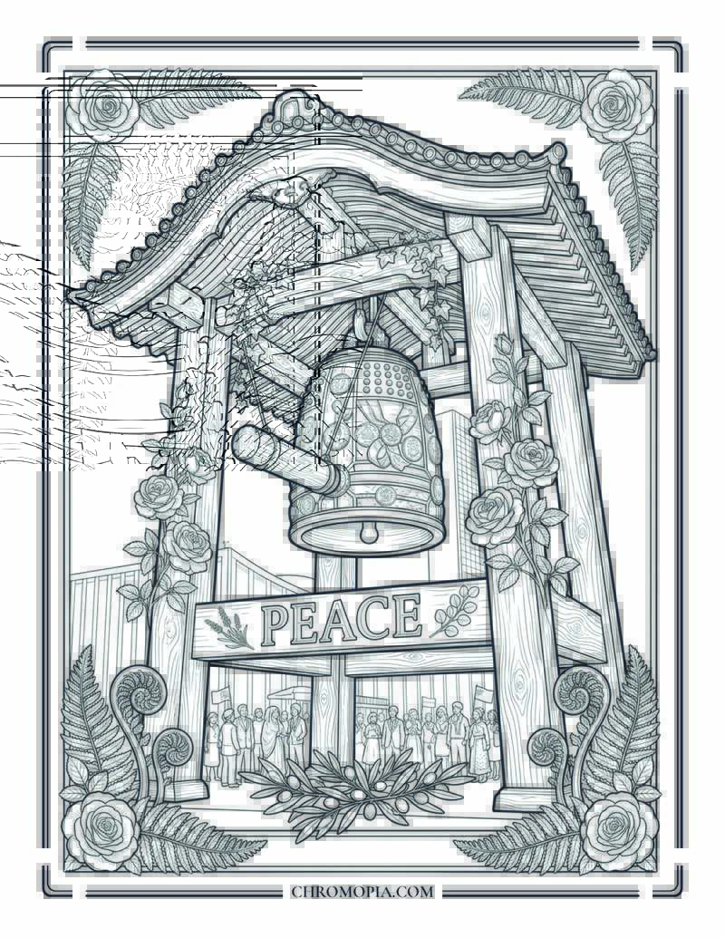 The UN Peace Bell Ceremony International Peace Month Coloring Page