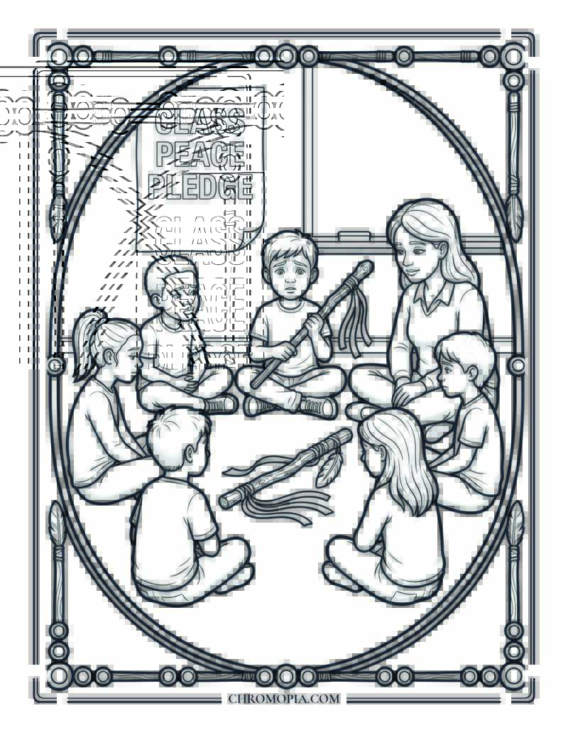 School Peace Circle Conflict Resolution International Peace Month Coloring Page