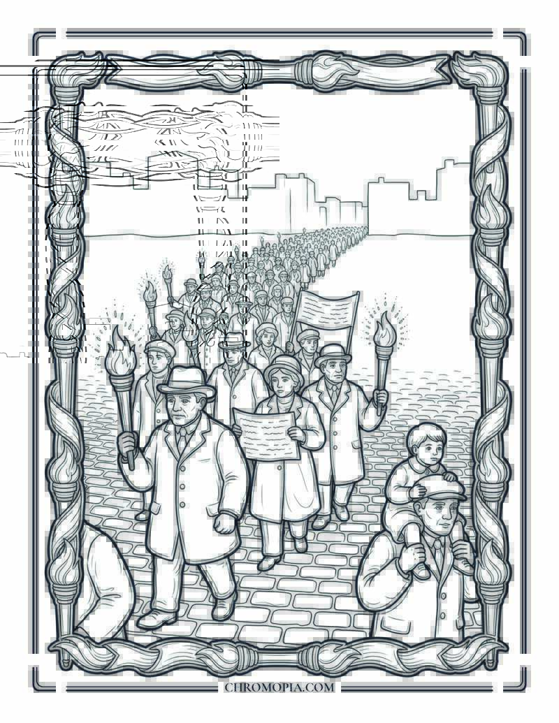 The Peace March Torchlight Historical International Peace Month Coloring Page
