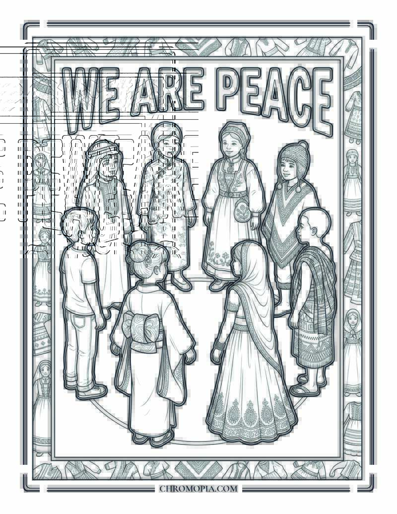Children Of The World Circle International Peace Month Coloring Page