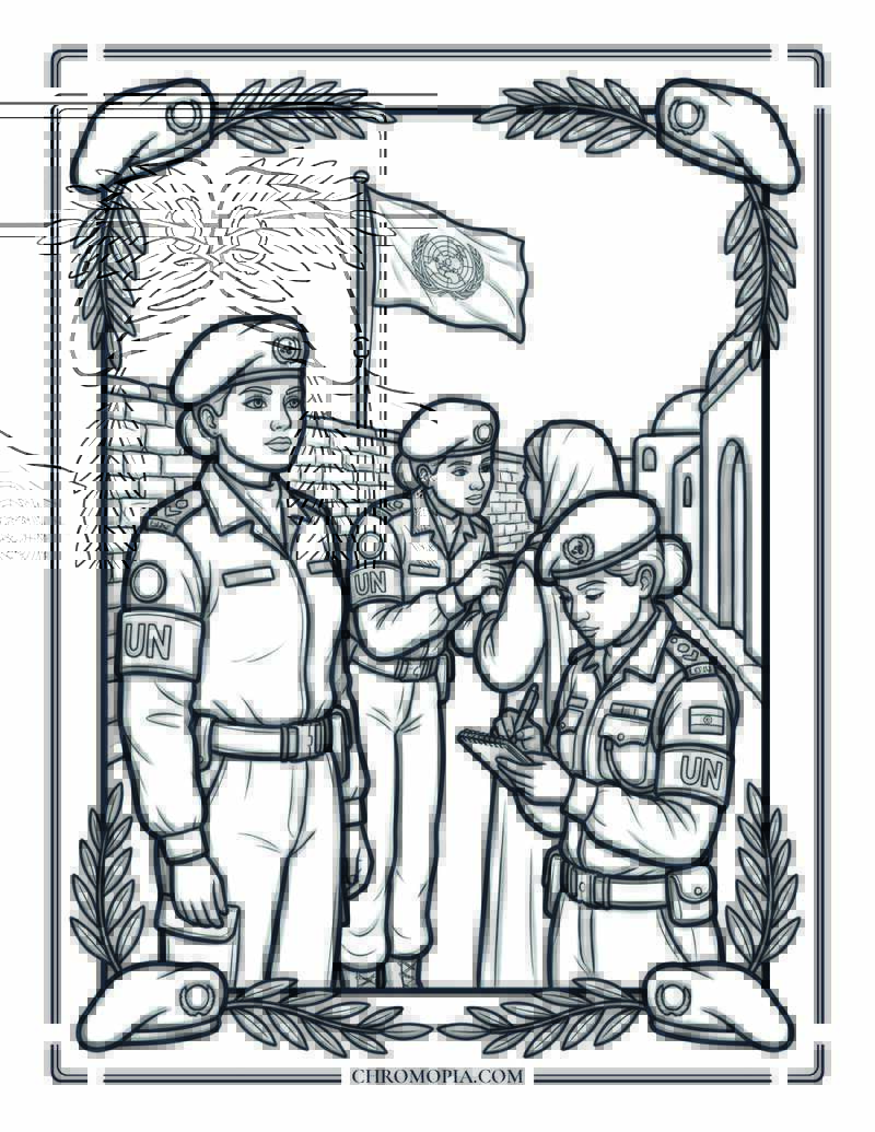 Indian Women Peacekeepers UN Blue Helmets International Peace Month Coloring Page