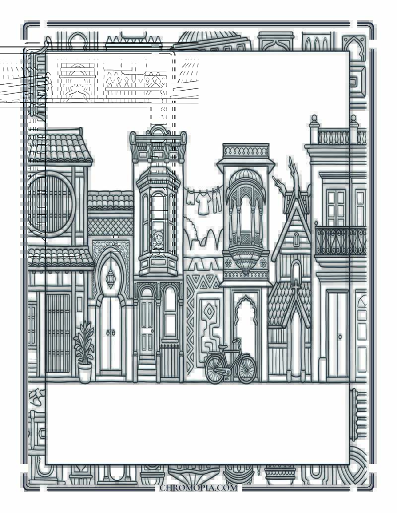 The Global Village Architecture Street International Peace Month Coloring Page
