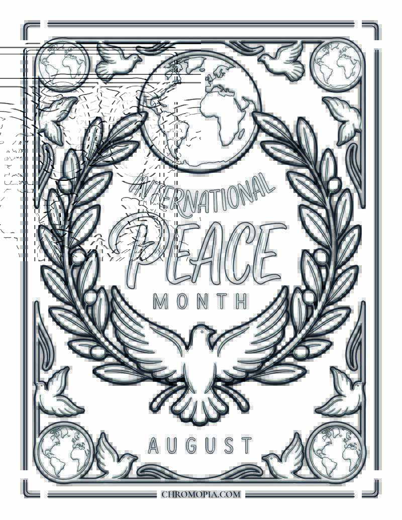 International Peace Month Word Art Global International Peace Month Coloring Page