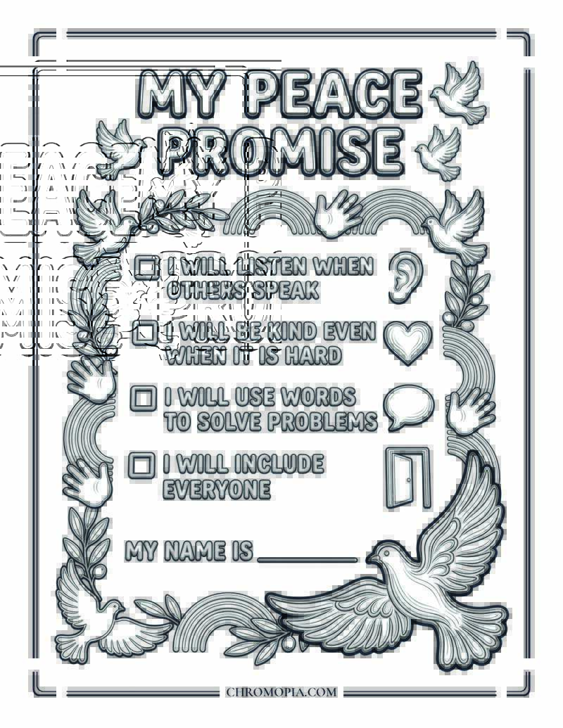 My Peace Promise Kids Activity International Peace Month Coloring Page
