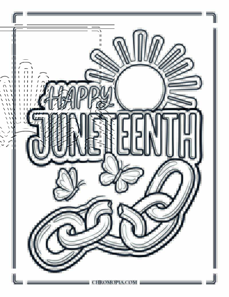 Happy Juneteenth Freedom Rising From Chains Coloring Page