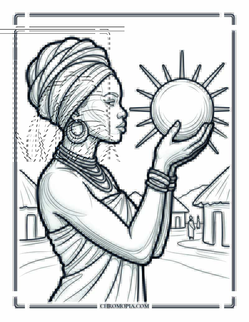 Woman Holding The Sun Energy Coloring Page