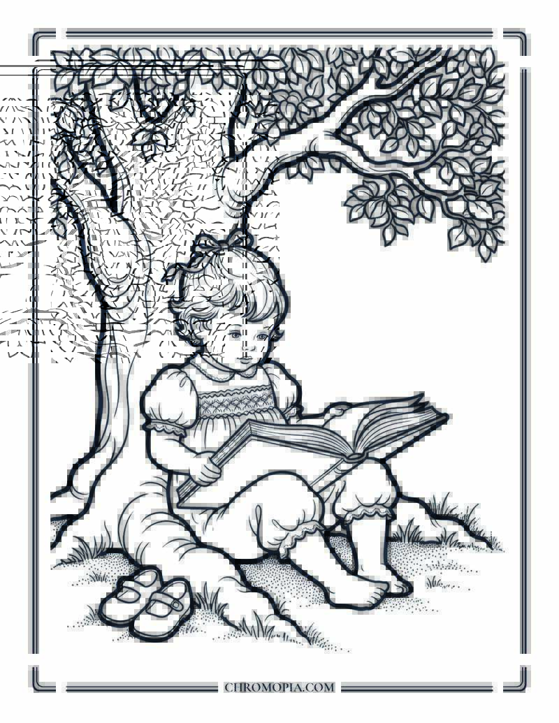 Child Reading Under A Tree In August National Book Lovers Day Coloring Page