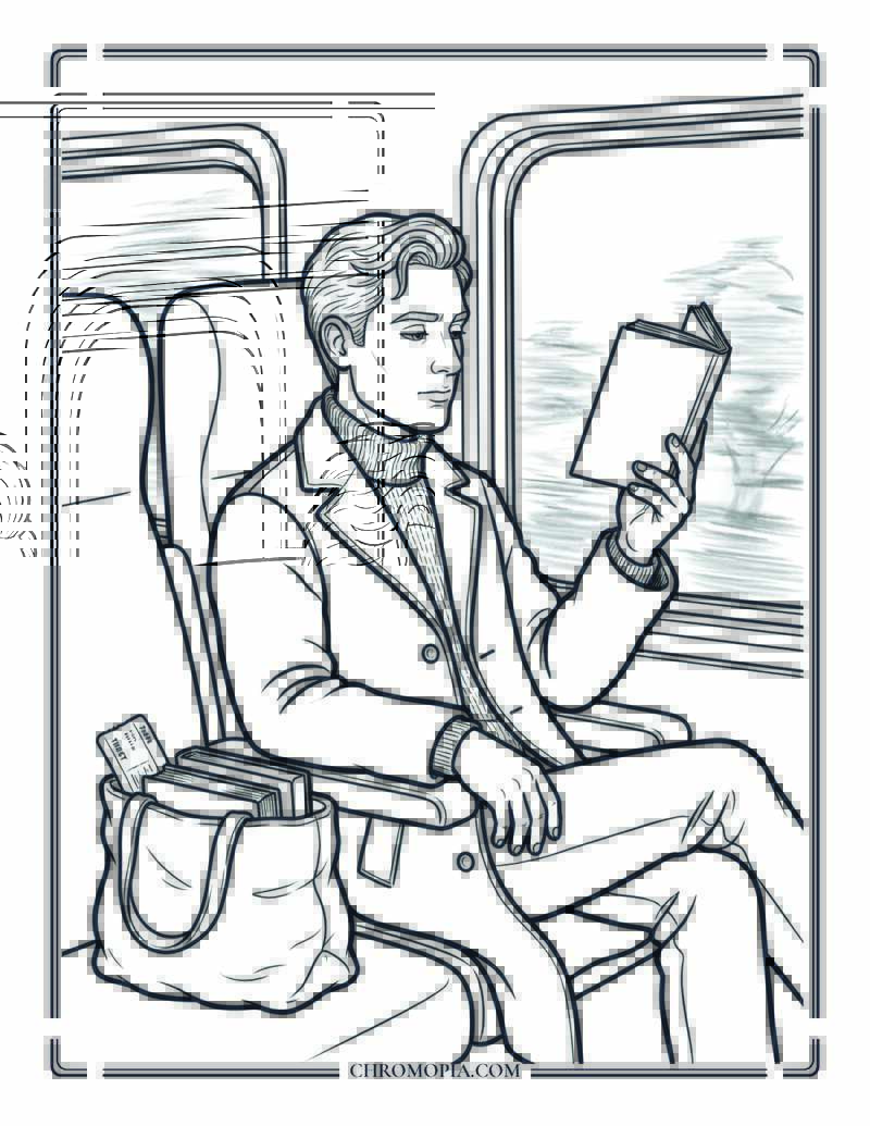 Man Reading On A Train National Book Lovers Day Coloring Page