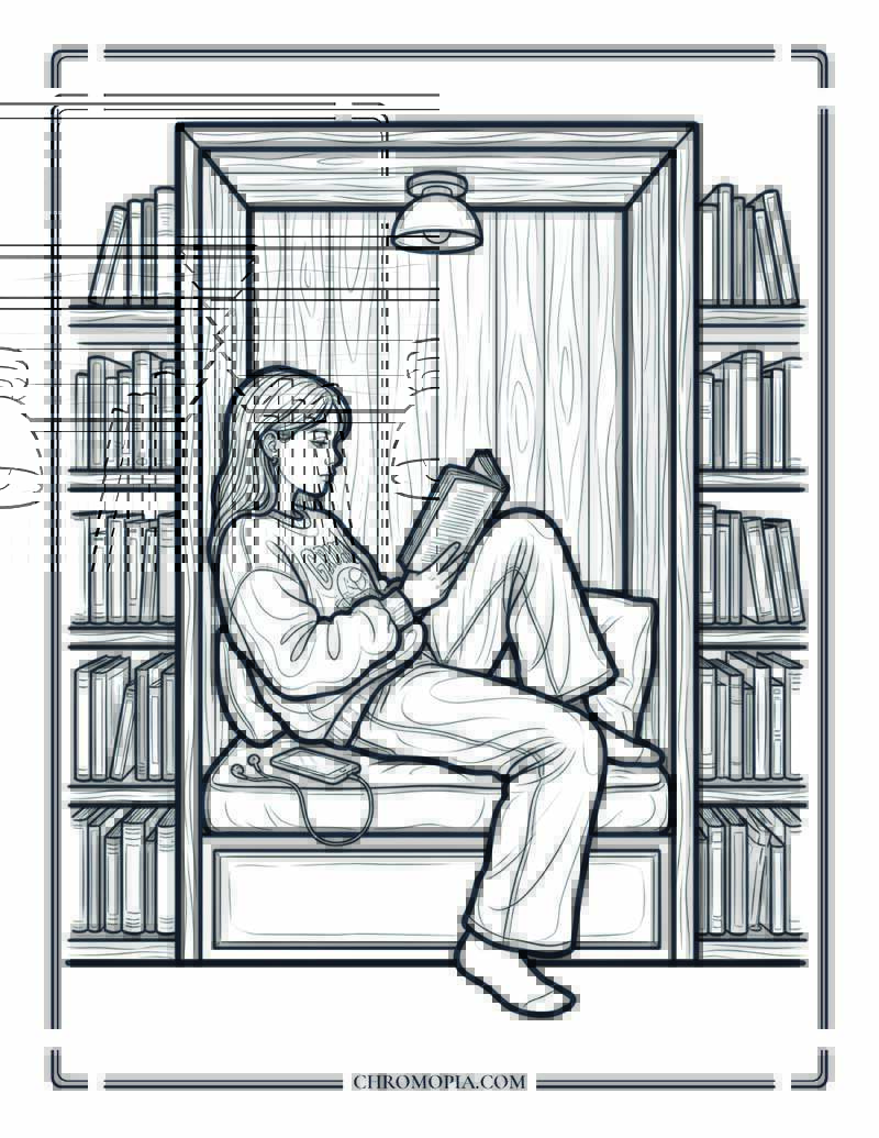 Teenager In A Library Reading Nook National Book Lovers Day Coloring Page